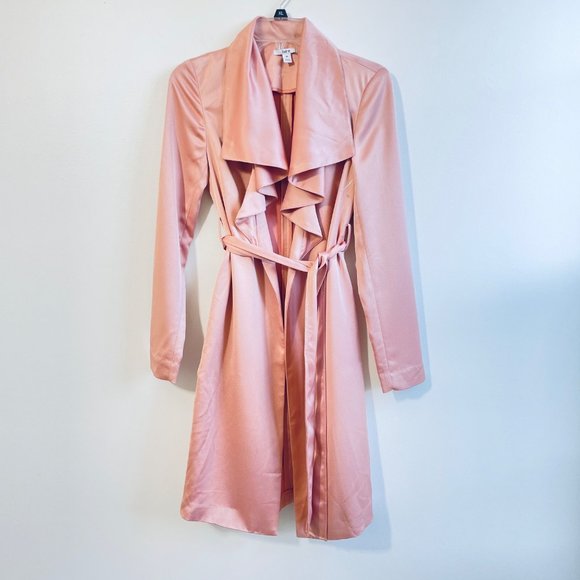 Bar III Women's Ruffle Drape Front Silky Jacket With Belt Pink Extra Small New - Picture 4 of 10
